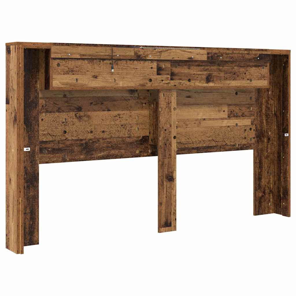 Headboard with LED Lighting and Storage Space Reclaimed Wood Look Wood Based Material