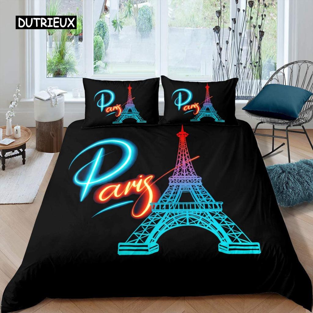 Paris Duvet Cover Set Eiffel Tower Bedding Set French Style Bedding Set Bedclothes Double Queen King Size Polyester Qulit Cover
