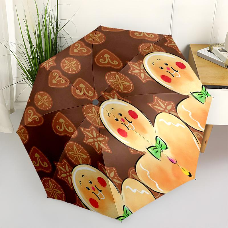 

Gingerbread Man Themed Travel Umbrella 8 Ribs Automatic Opening and Closing,Portable Folding Design,Compact and Stylish Umbrella Suitable
