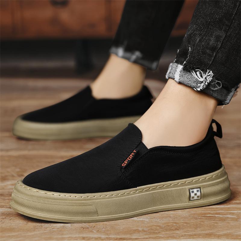 

Туфли из ткани Ice Silk, мужские летние модные брендовые повседневные ленивые мокасины корейской версии, повседневные туфли на платформе с вышивкой, мужские парусиновые туфли 39 чёрный