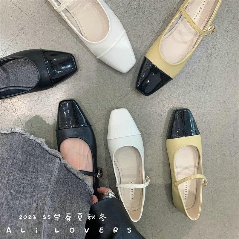 Fashion Flat Shoes for Women 2025 Spring and Autumn Mary Jane Shoes for Women French Square Toe Flat Women's Shoes Plus Size 41 42 43