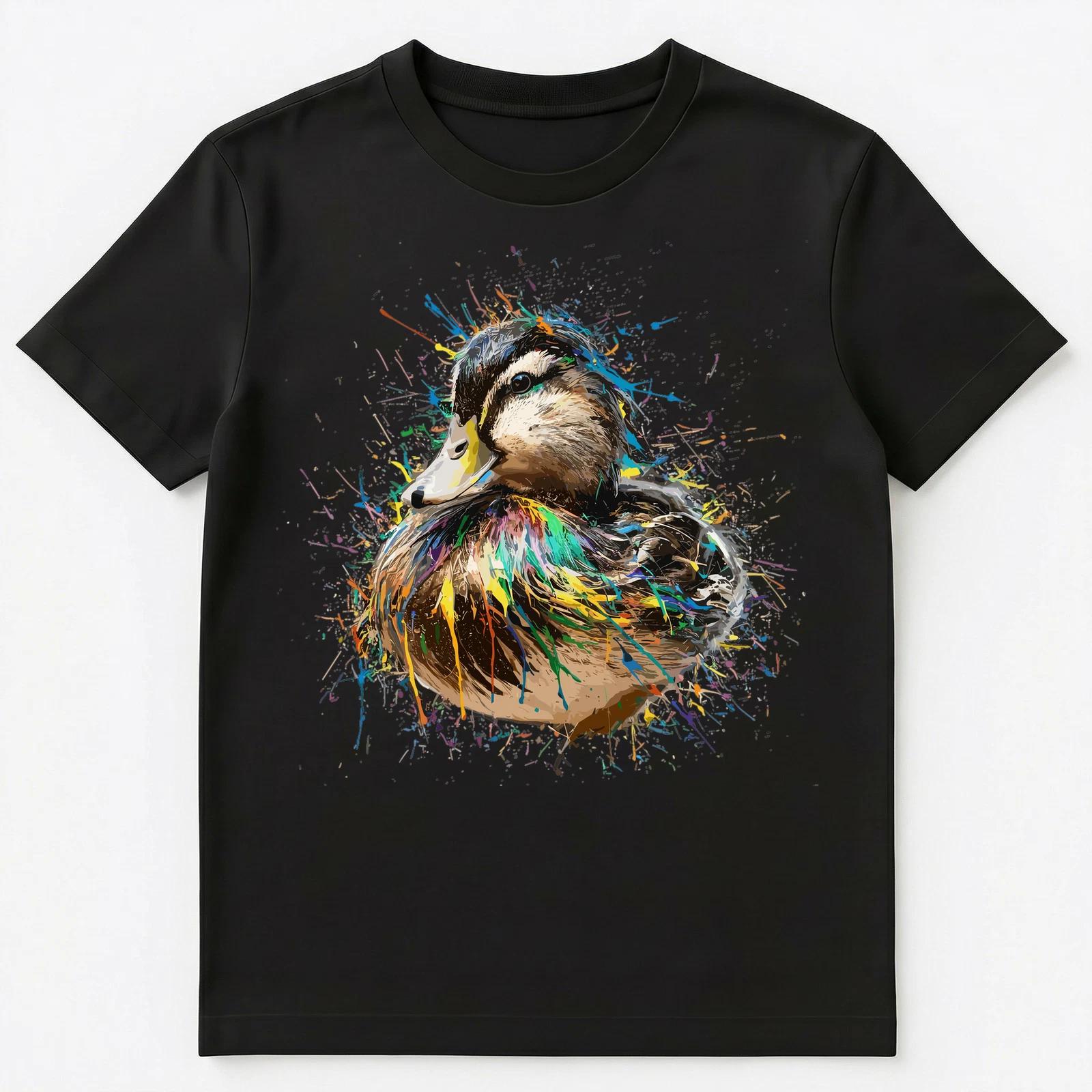 Colorful Paint Splash Common Duck Bird Art Graphic Unisex T-Shirt XL