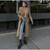 Elegante cappotto lungo con revers in pelliccia da donna con lacci, manica lunga, tascabile, in lana, lungo soprabito 2025, nuovo capospalla da donna di alta moda