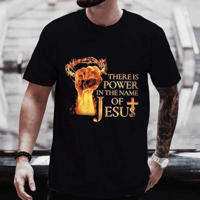 Fist & Jesus Letter Pattern Men's T-shirt Fashion Graphic Tops Short Sleeve Tees Summer Outdoor Streetwear Men Oversized Clothes