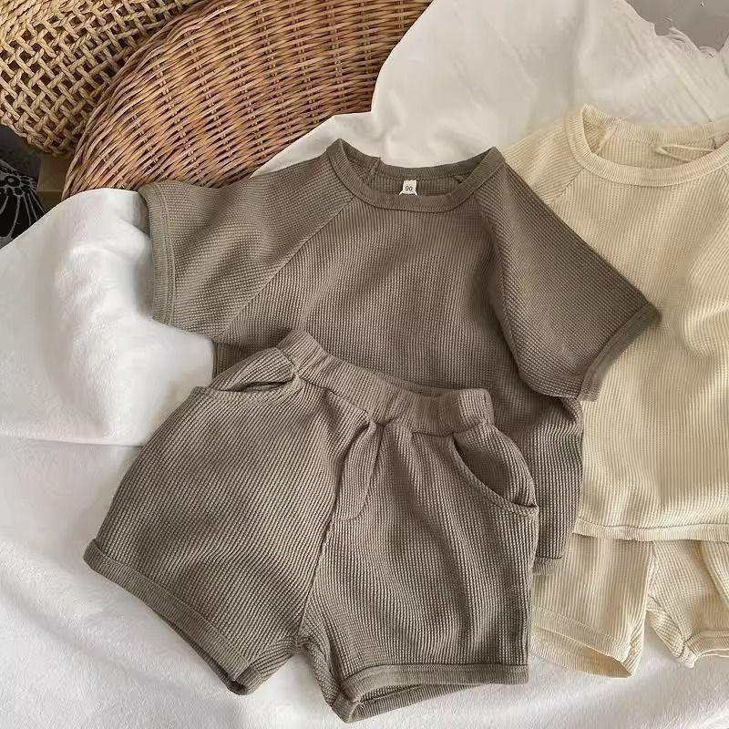 

Mori Style High-Quality Korean Boys & Girls Waffle Short Sleeve Baby Home Wear Set Size 80