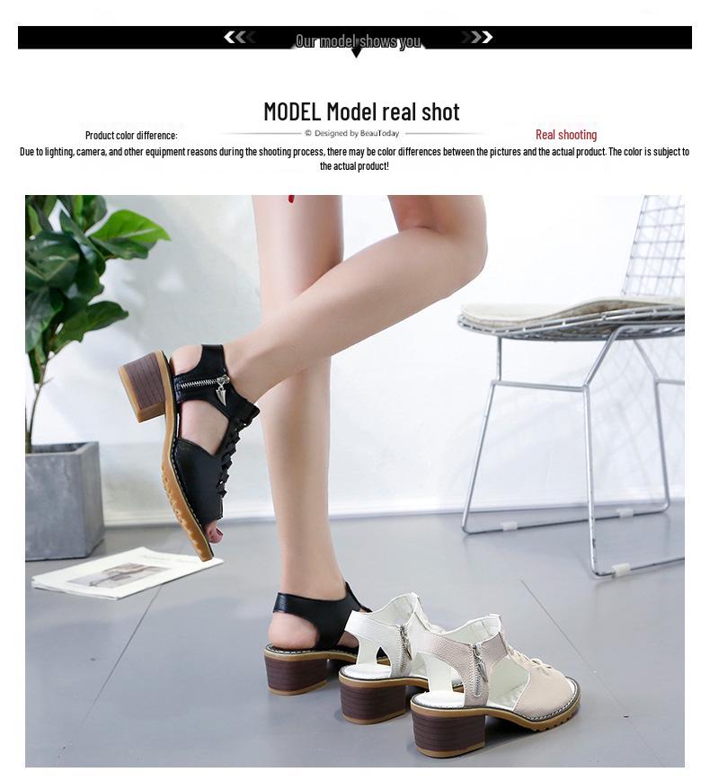 Plus Size Women's Peep Toe Sandals - Chunky, Flat, and Mid Heel Options with Tendon Sole & Side Zipper for Summer.