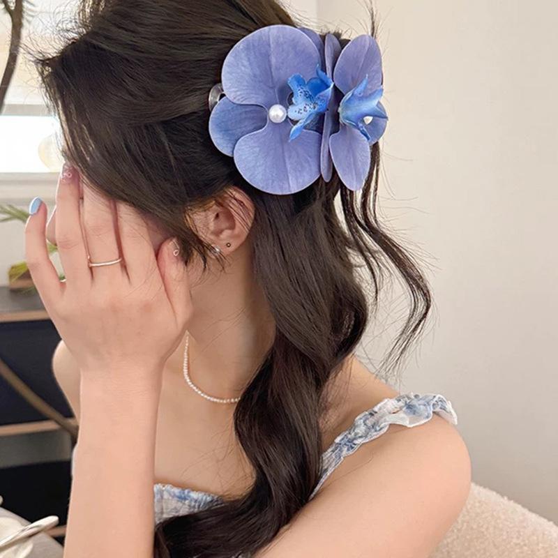 

Chic Flower Hair Clip with Phalaenopsis Pearl, Orchid Butterfly Duckbill Clip.