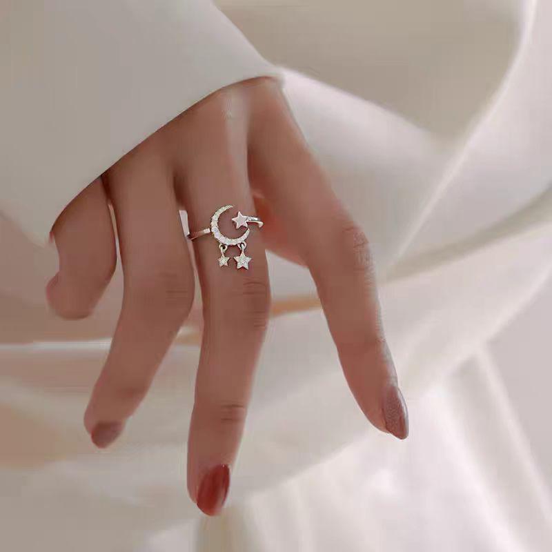"Chic Star & Moon Adjustable Open Ring for Women"