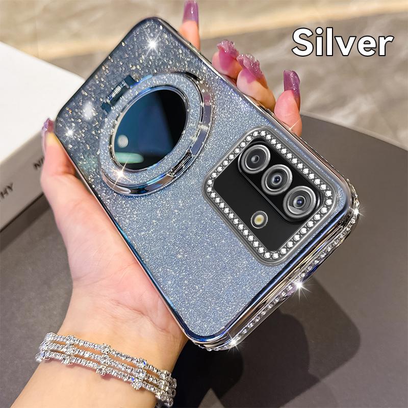 

Чехол-держатель с магнитным креплением Magsafe и зеркалом с бриллиантовым блеском для Samsung Galaxy A17 A16 A26 A36 A56 A06 A15 A25 A35 A55 A14 A24 A34 A54 A04S серебряный