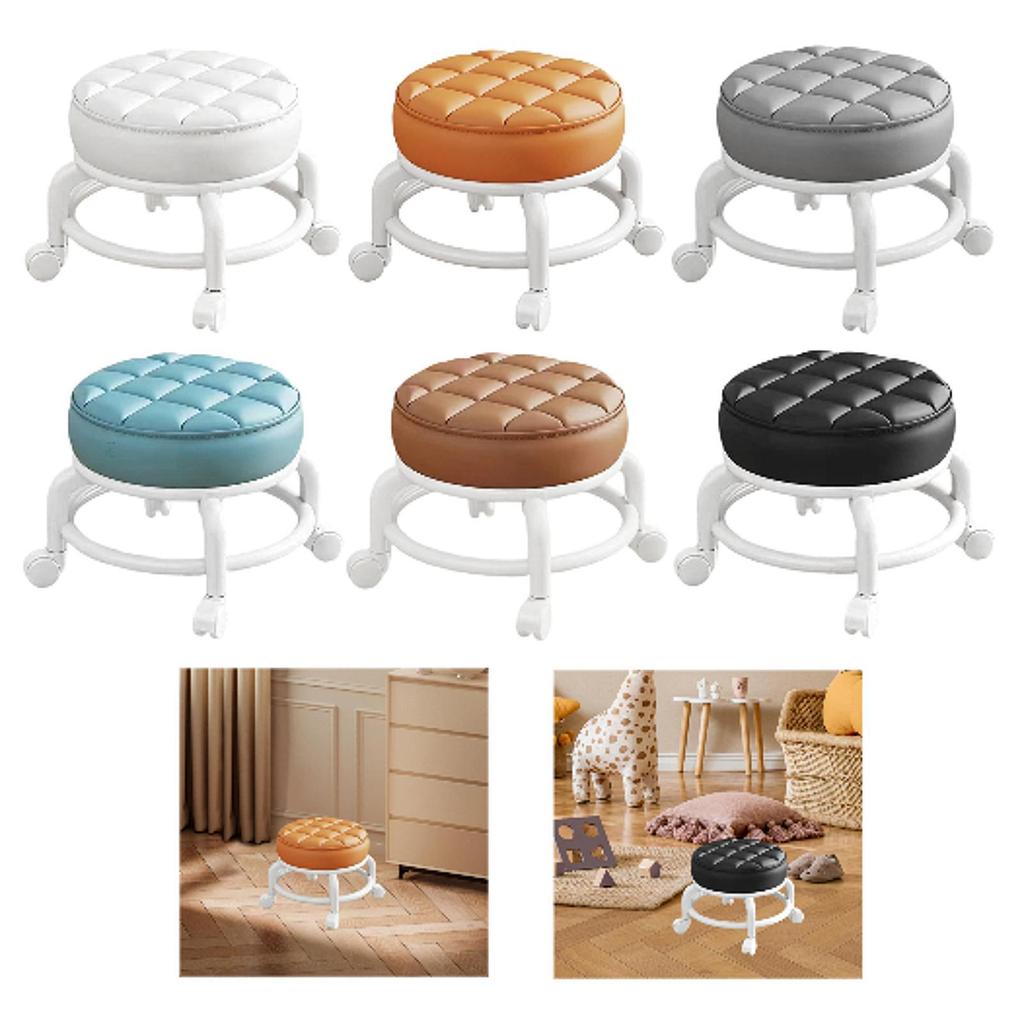 Low Roller Seat Stool Round Comfortable Low Noise Sturdy Pedicure Stool Swivel Chair for Salons Kitchen Office Home Barber Shop