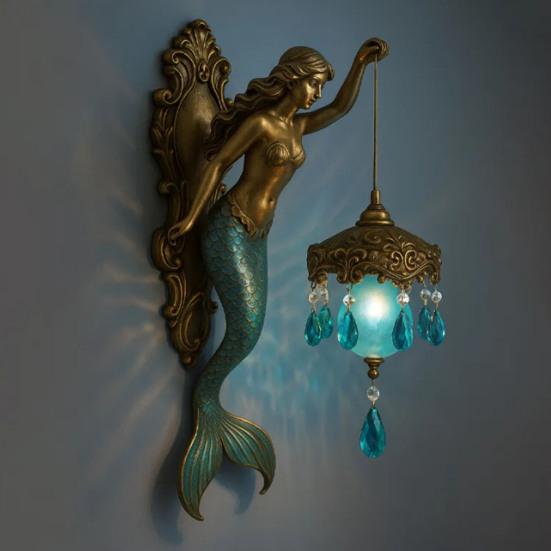 Vintage Mermaid Wall Lamp Artistic Home Office Living Room Bedroom Virgin Mary Resin Statue