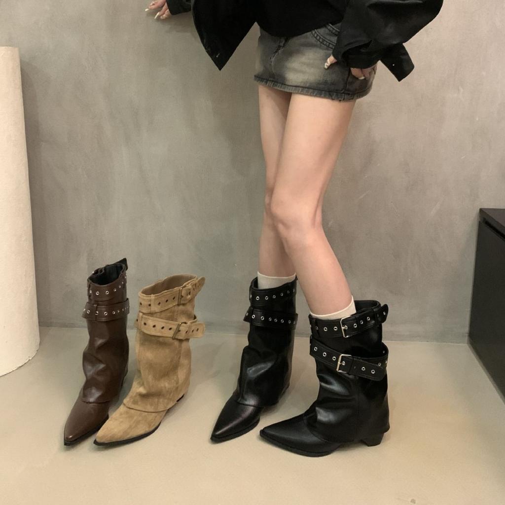 American Spice Girls Belt Buckle Pants Boots Short Boots Women's Boots 2025 Early Autumn New Niche Design Short Boots Western Boots
