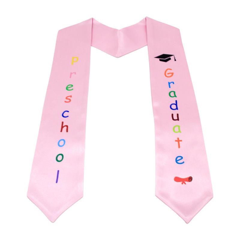 Custom Children's Satin Graduation Gown Set with Embroidered Sash, Tie, and Shawl