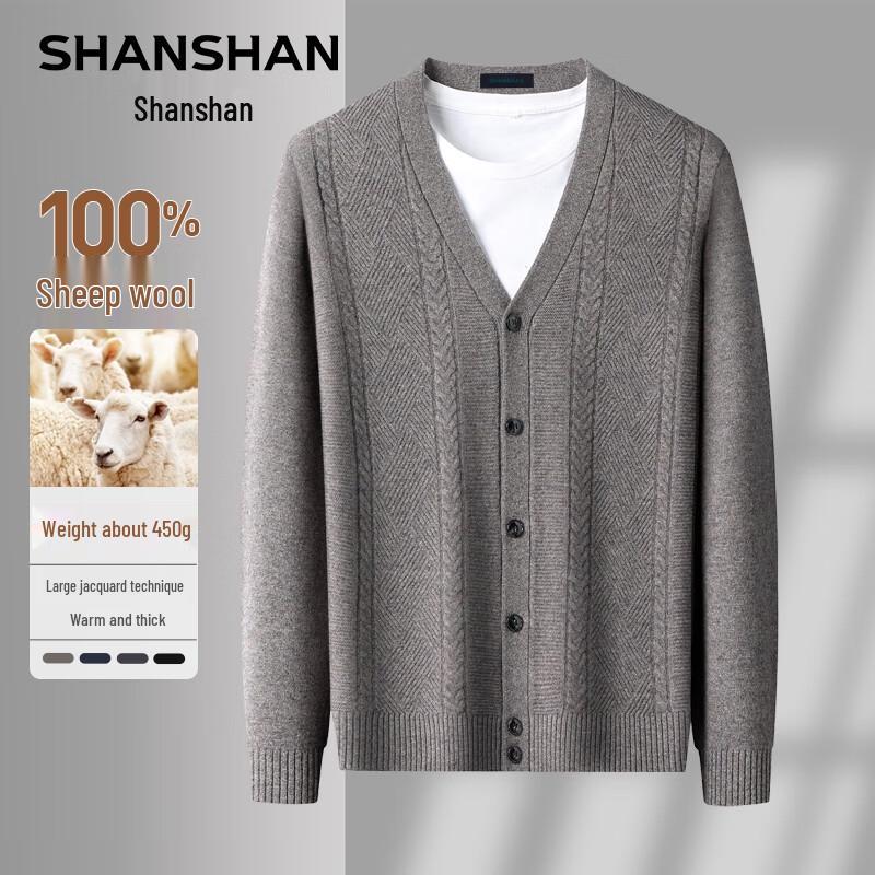 SHANSHAN Men's 100% Pure Wool V-Neck Pullover Sweater