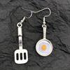 A Pair of Cute Asymmetrical Earrings Shaped Like a Frying Pan And Spatula, Perfect for Daily Wear for a with a Playful Heart