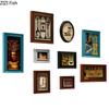 9 Pcs-set Wall-mounted Photo Frame Mural Vintage Wood Picture Frames Figure Portrait Framed Art Living Room Decoration Ornaments