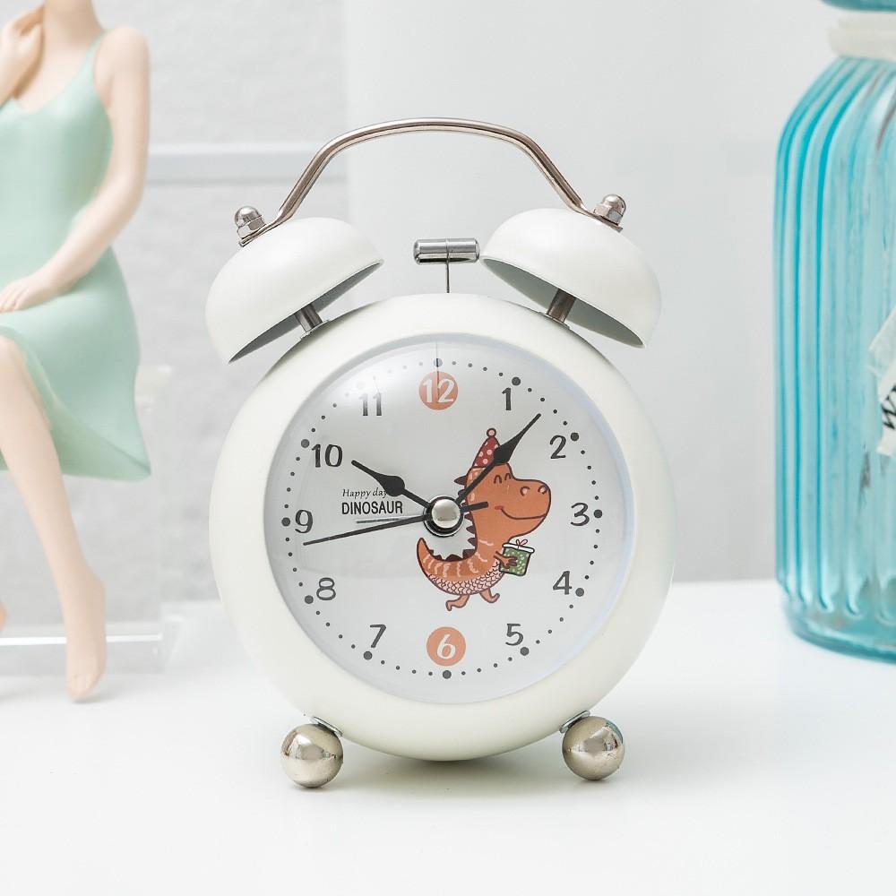 3-inch Metal Drum-shaped Macaron Color Cute Cartoon Little Dinosaur Ringing Alarm Clock Student Children Desktop Decoration