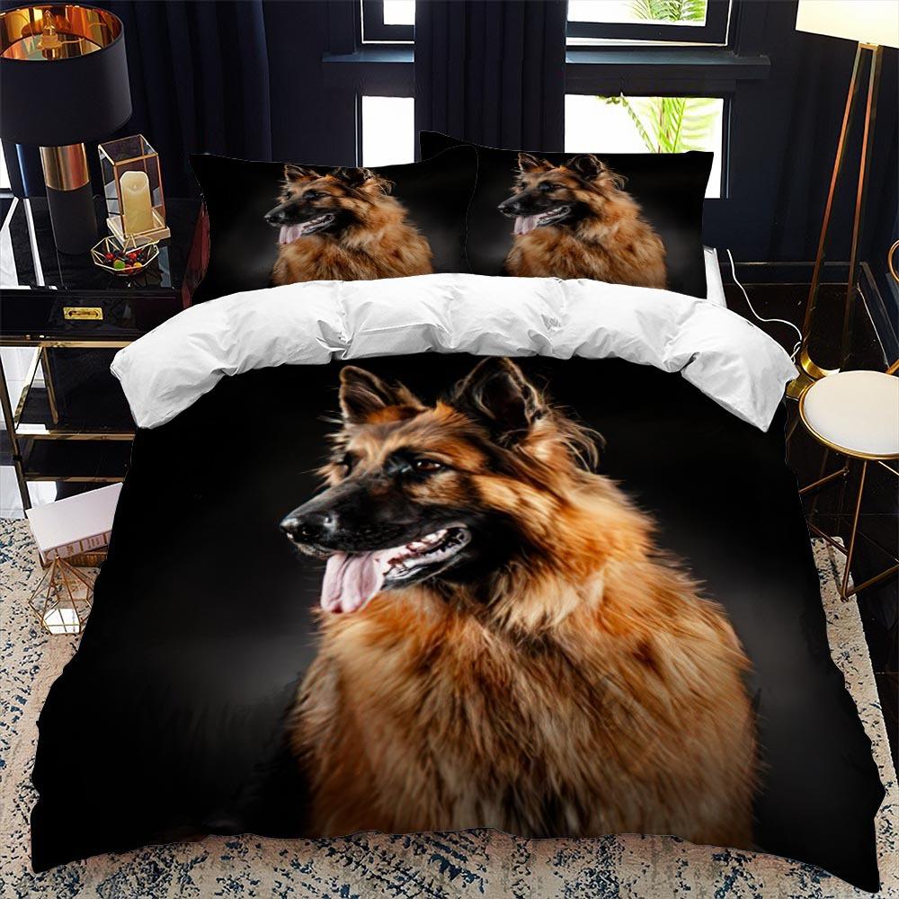 German Shepherd Duvet Cover Set King/Queen Size Purebred Hound Animal Bedin Set Kids Cute Dog Puppy Polyester  Meeting Cover