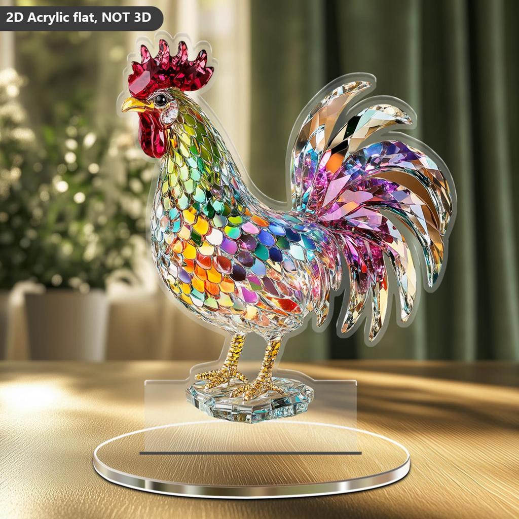 2D Colorful Chicken Decor Tabletop Sign Collectible Holiday Decorative Decoration for Office Home Fireplace Bedroom Table