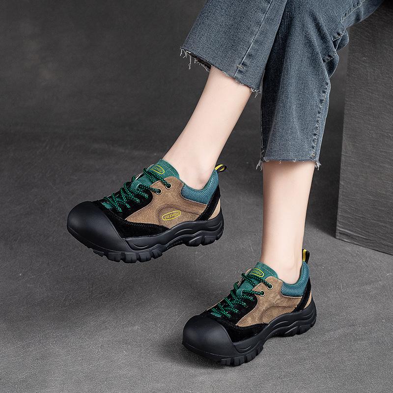 4CM Cow Suede Genuine Leather High Brand Spring Vulcanize Retro Flats Loafers Autumn Big Toe Ergonomic Ethnic Women Shoes