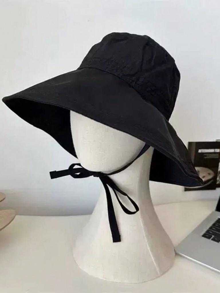 Breathable Solid Color Bucket Hat Large Brim Sun Protection Adjustable Strap Minimalist Japanese Style Summer Sun Hat For Women