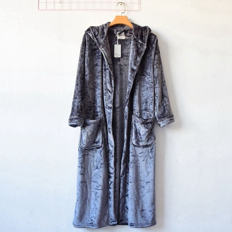 

Outer Single Extended Couple Nightgown Men s and Women s Lapel Long Sleeves Flannel Bathrobe Autumn and Winter Warm Loungewear Pajamas Dark gray 16-18