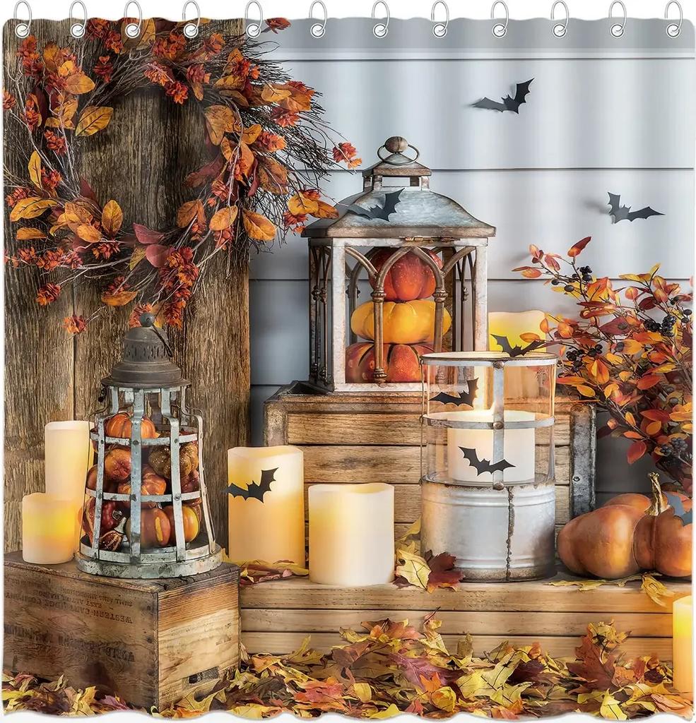 Spookgordijn Gothic Horror Halloween ZwartWit Vleermuizen Polyester Stof Badkamer Bad