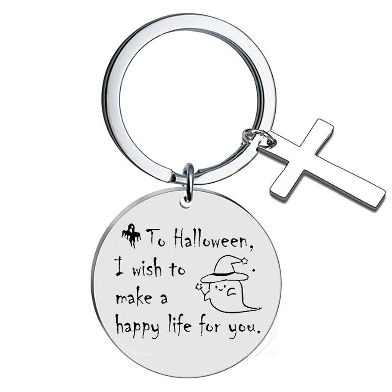 Edelstahl Schlüsselanhänger Geist Halloween Geschenk Europäischer und Amerikanischer Schriftzug Schlüsselanhänger Rucksackanhänger