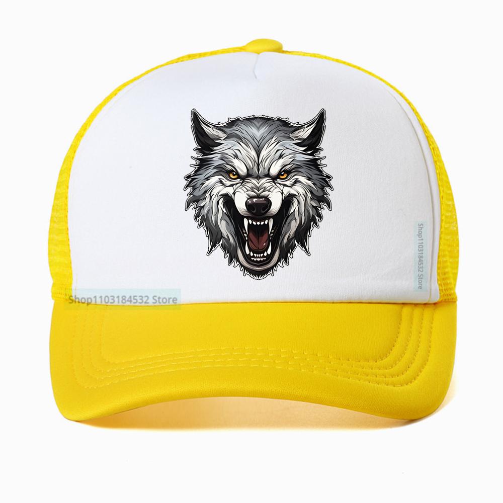 Ferocious Wolf Breathable Baseball Cap Unisex Mesh Snapback Visor Hip Hop Cotton Solid Color Trucker Hat Bone