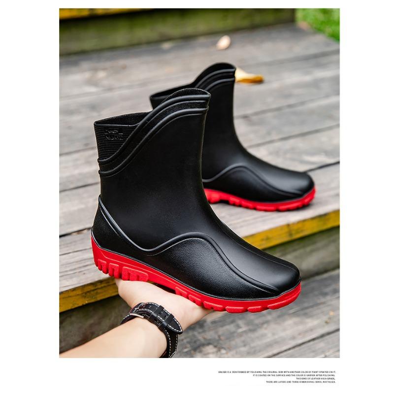 Fashion rain shoes men's medium tube water boots non-slip waterproof shoes new outdoor rain boots thermal short tube rubber shoes men's fashion