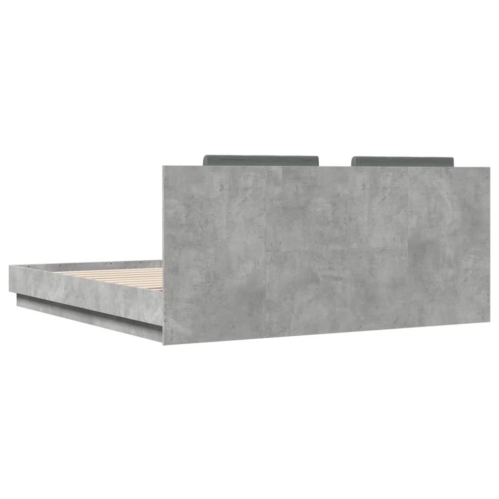 Bed Frame with Headboard and LED Lights Concrete Grey 200x200 cm