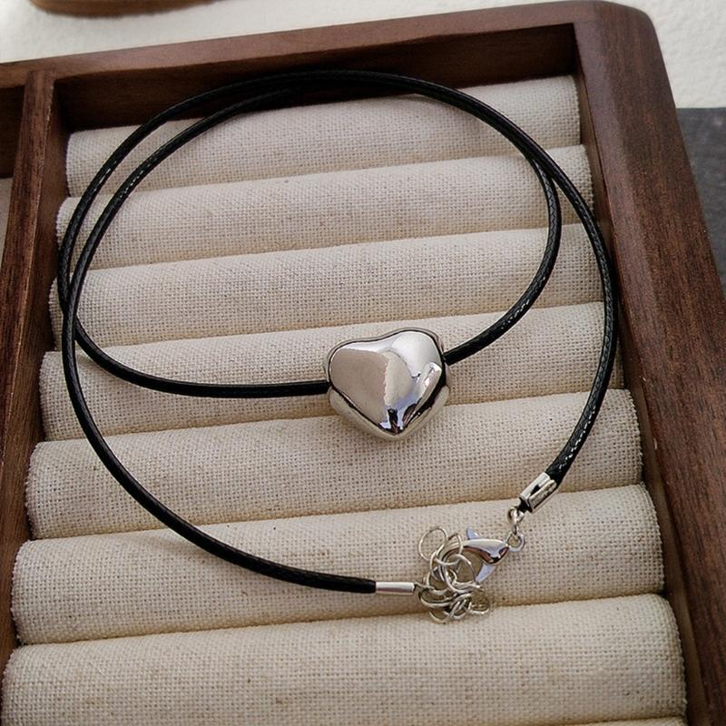 Big Heart Pendant Necklace Trendy Y2K Grunge Neck Jewelry Alternative Color Rope Neckchains Gift for Teen Girls