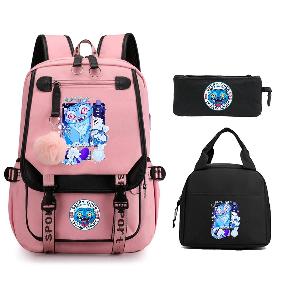 Animation Cartoon Printing Student Schoolbag Three-Piece Set Campus Trend Men And Women Versatile Casual Backpack Large Capacity