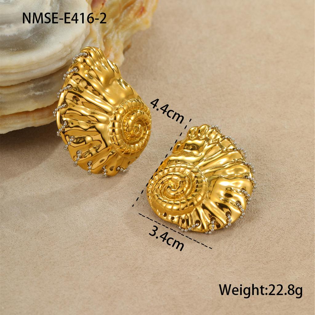 GEMCHIC Women's Gold Shell Earrings Vintage Pearl Studs Beach Vacation Jewelry Stainless Steel Statement Accessories