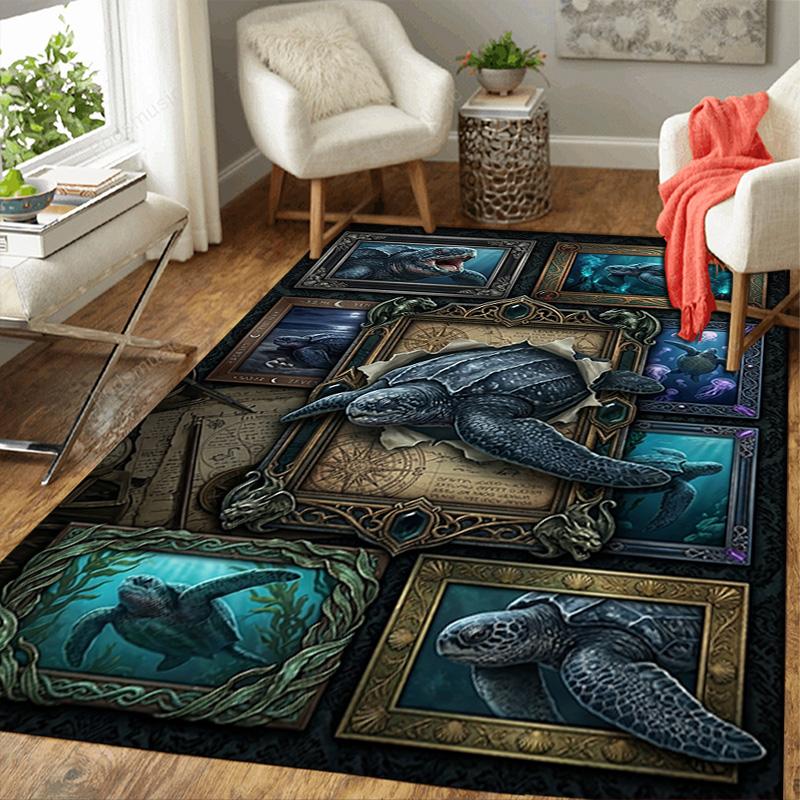 Oceanic Turtle Legacy Pattern Rug Floor Mat for Living Room or Bedroom Soft and Comfortable Carpet a Gift for Birthday and Holiday.
