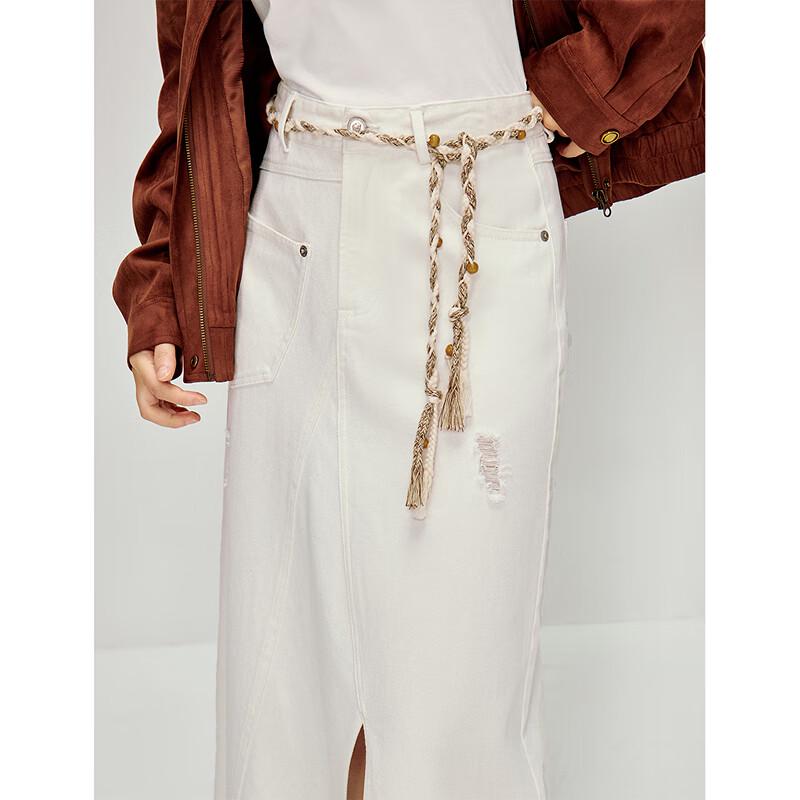 INMAN Ripped Slit High-Waist A-Line Denim Skirt
