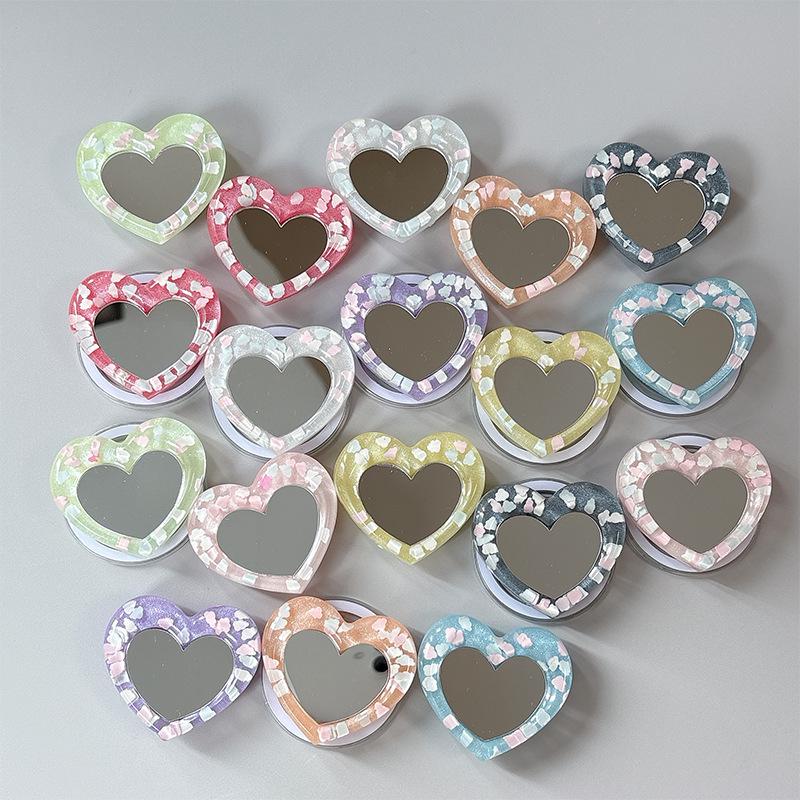 Korean-Style Desktop Phone Stand with Heart Mirror Decoration – Perfect for Watching Dramas