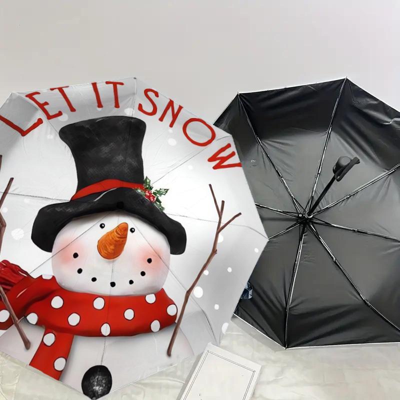 1pc Snowman Winter Holiday Decoration Umbrella with Plastic Handle,Suitable for All Seasons Home Travel Outdoor UmbrellaDD570