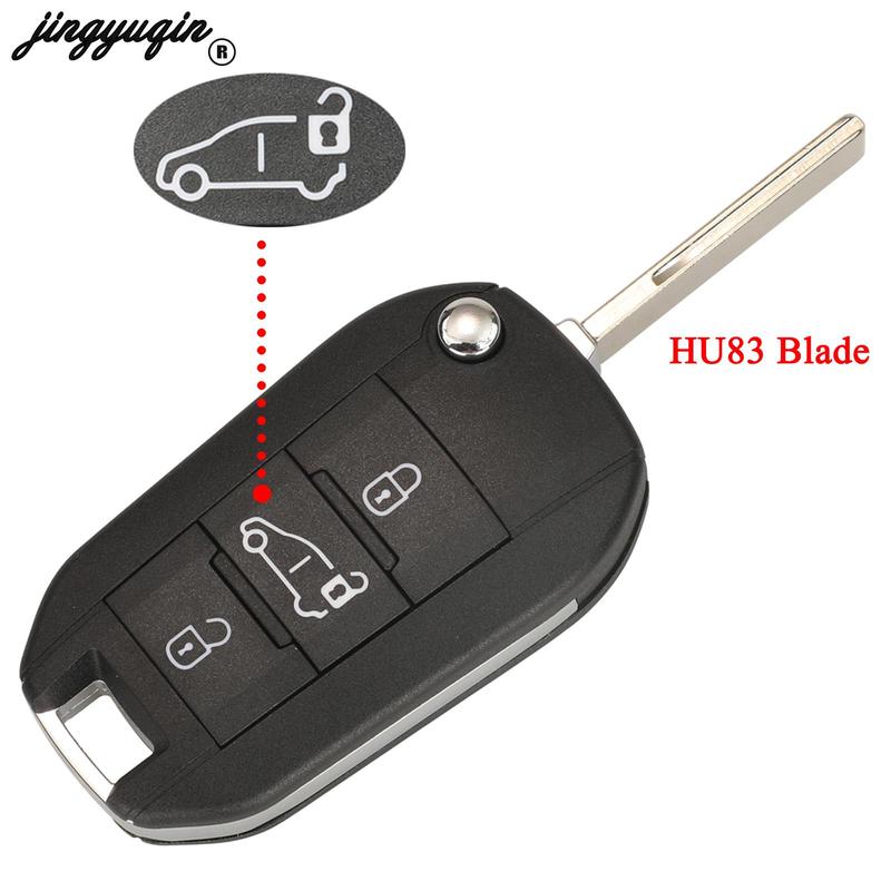 Jingyuqin Flip Remote Car Key 433MHz 4A HITAG AES Chip For Peugeot Expert 308 3008 2016+ Citroen C4 Cactus 2014- HU83 3 Buttons