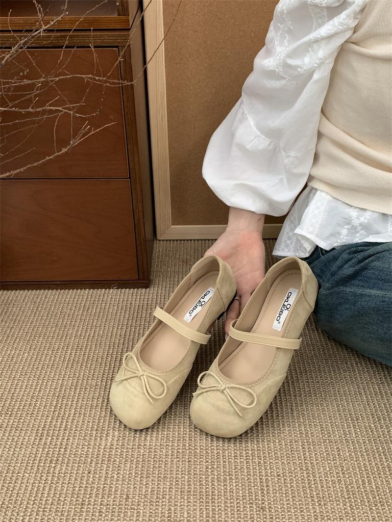 Korean version of ballet square head shallow mouth fairy with skirt shoes 2025 new autumn suede Mary Jane shoes