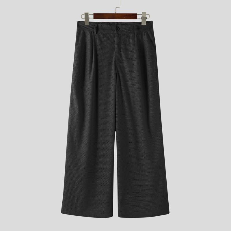 INCERUN Men Zip-up Waist Hollow See Through Casual Long Pants Trousers