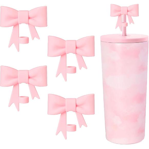 6 Pcs 8mm Cute Bow Straw Covers Cap Toppers Lids Compatible with Stanley Tumbler Cups,Reble Cute Silicone StrawTips Protectors for Reble