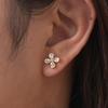 Fashion White Zircon Four-petal Flower Stud Earrings for Women,Gold Color Stainless Steel Waterproof Earrings,Chic Jewelry Gift