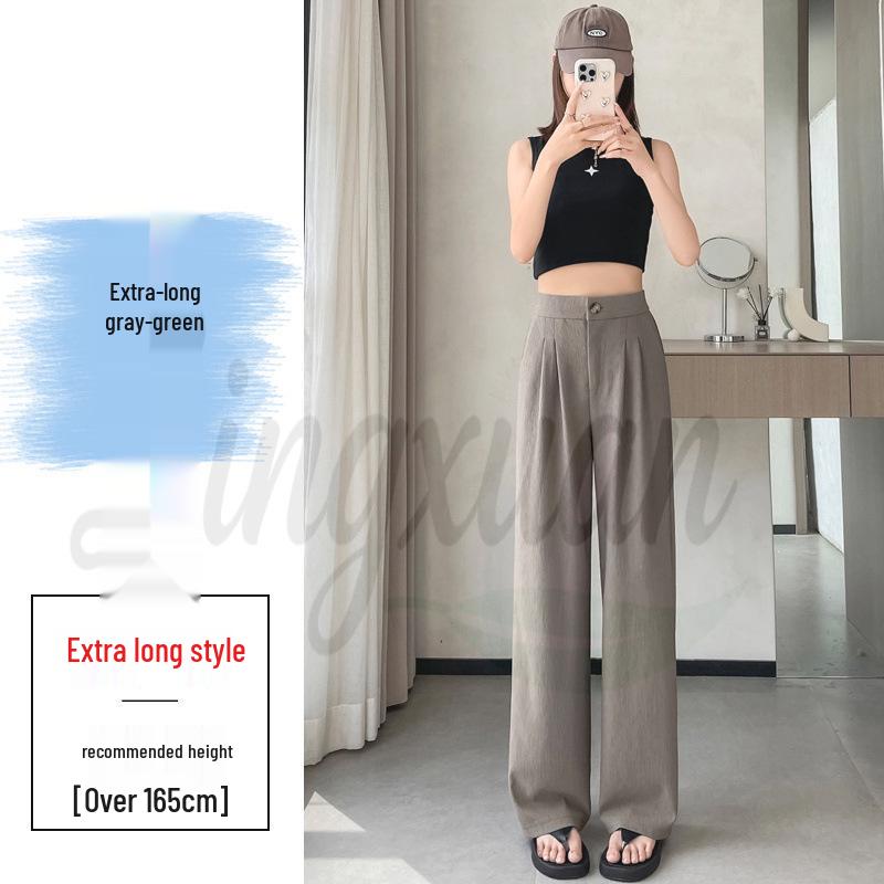 Real Shot 2026 Summer Ice Silk Sun Protection High-Waist Wide-Leg Suit Pants for Women