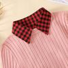 Plaid Faux Collar for Women's Sweater or Blouse - Red and Black Checkered Design