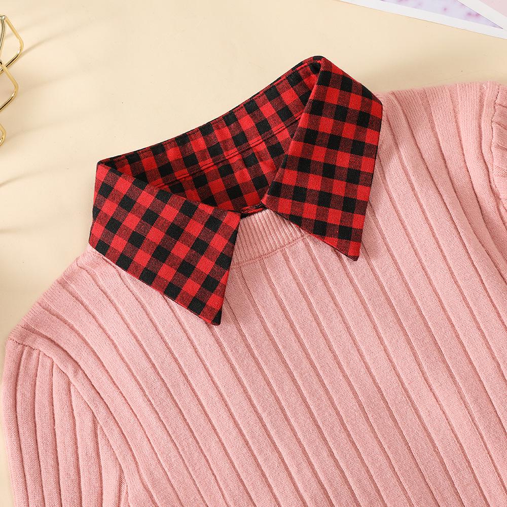 Plaid Faux Collar for Women's Sweater or Blouse - Red and Black Checkered Design