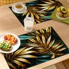 Jit4pcs 2D FLAT Digital Print Placemats, Golden Green Intercalated Plant Leaves, Light Luxury Style Pattern Printed Placemats, Making Your Dining Room