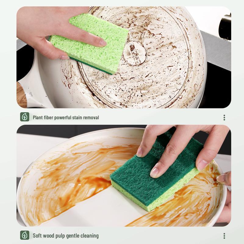 Magic Wood Pulp Dishwashing Sponge - Kitchen Cleaner for Dishes, Cups, Pots & More