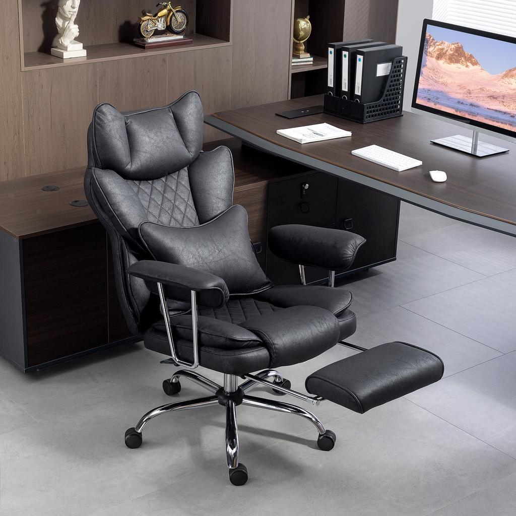 Leathaire Reclining Office Chair with Lumbar Support Pillow - Black