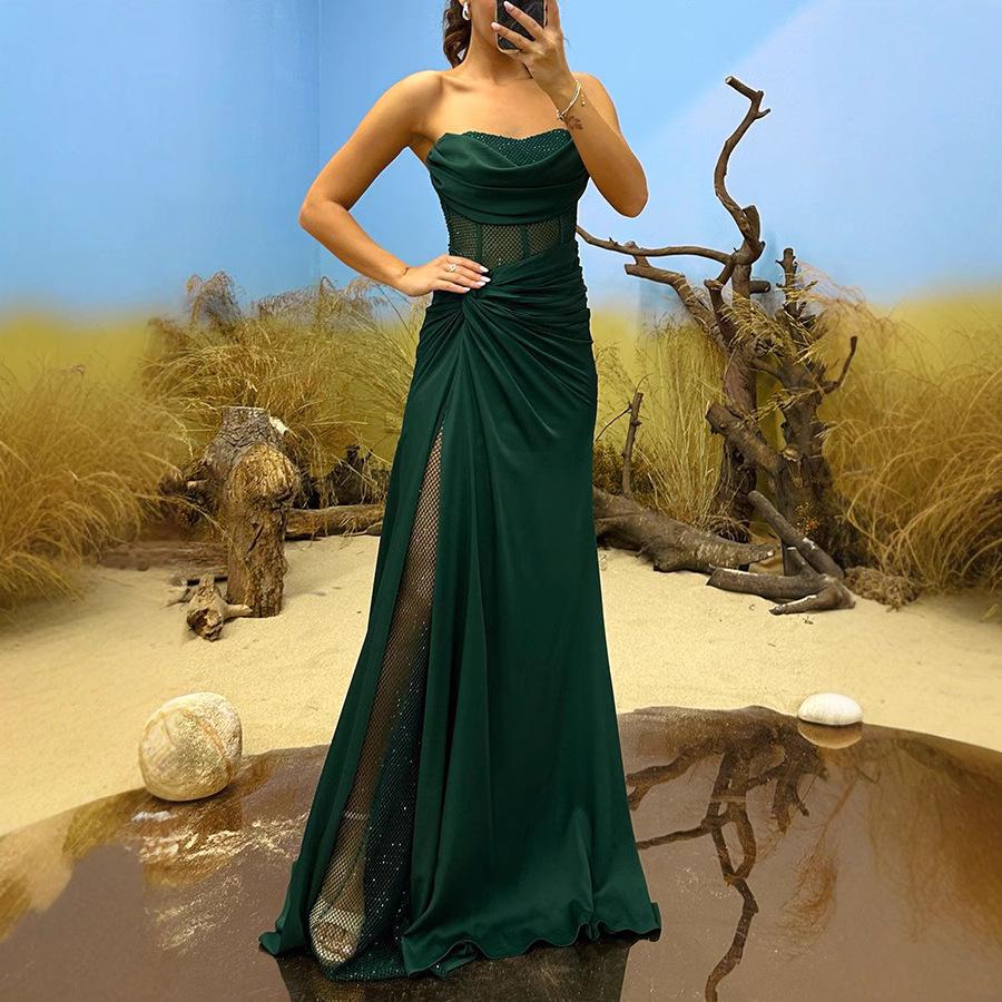 European-American Satin Tube Party Dress: Casual Ins-Inspired Patchwork Fashion
